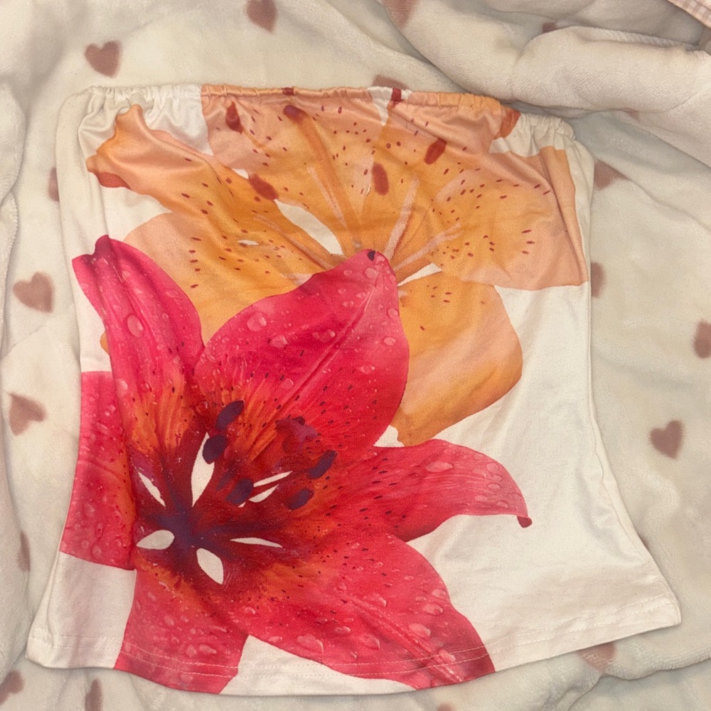 SHEIN Floral Tube Top with Red and Yellow Flowers